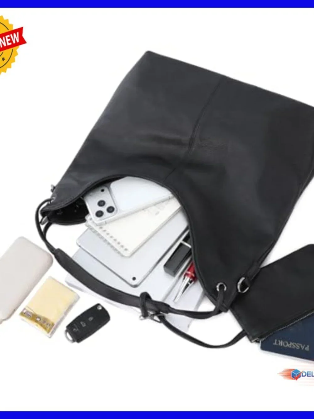 Genuine Leather Hobo Bag with Wallet, Adjustable Strap, Multiple Pockets